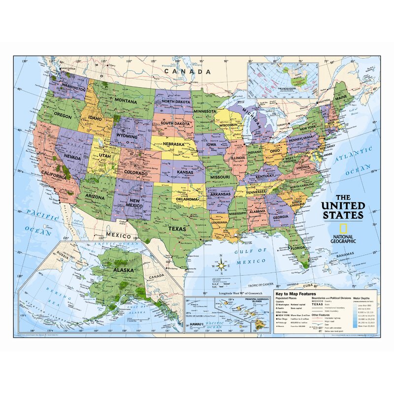 National Geographic Maps Kids Political USA Wall Map (Grades 4-12